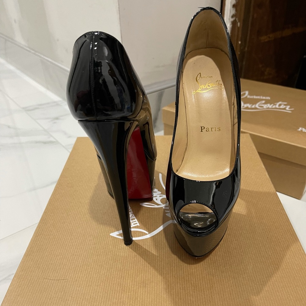 Authentic Christian Louboutin Patent Leather peep toe heels size 36